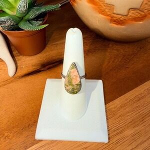 Unakite Ring - Size 7 - .925 Sterling Silver